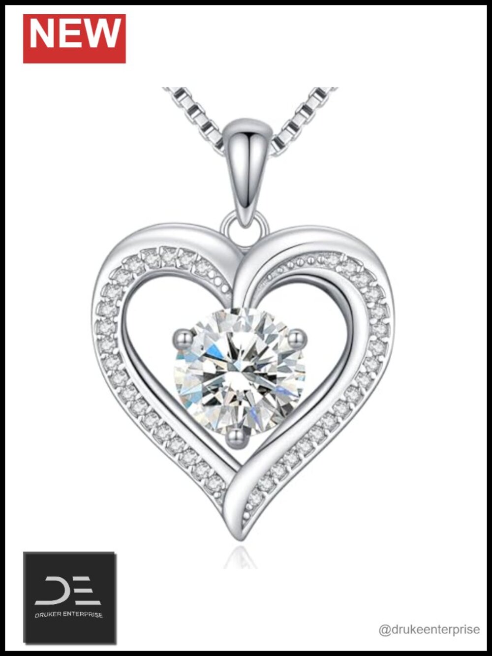 Moissanite Heart Pendant Necklace 925 Sterling Silver Rhodium Plated Women's